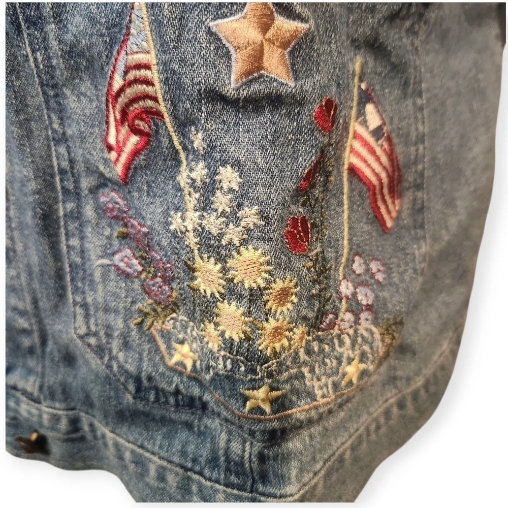 CJ BANKS VINTAGE EMBROIDERED DENIM SHACKET FLORAL STARS AMERICAN FLAG SZ 16W